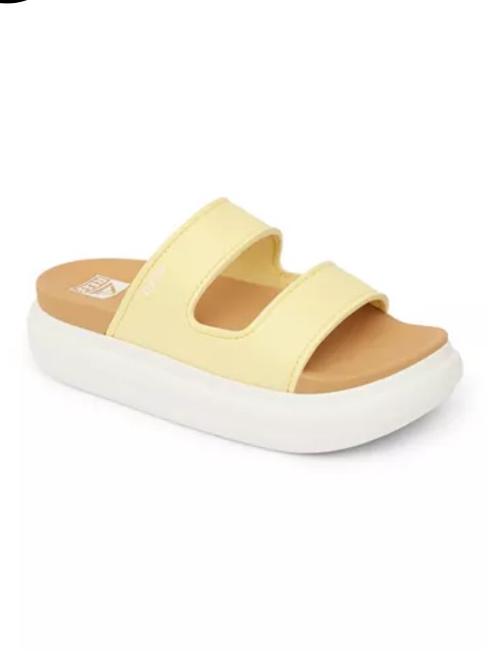 Reef Women's Cushion Bondi 2-Bar Slide Sandal in Pale Yellow and White